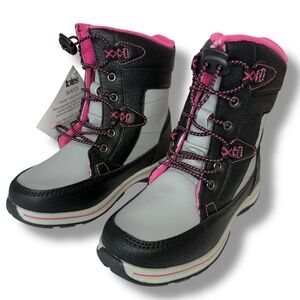 NWT Totes Girls Thermolite Beaver Black Pink Winter Snow Boots Size 1 Slip-On